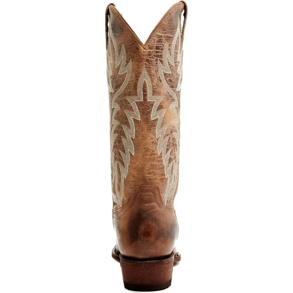 Women's Embroidered Chunky Heel Mid Calf Pointed Toe Pull On Cowgirl Boot Tan - Picture 5 of 6